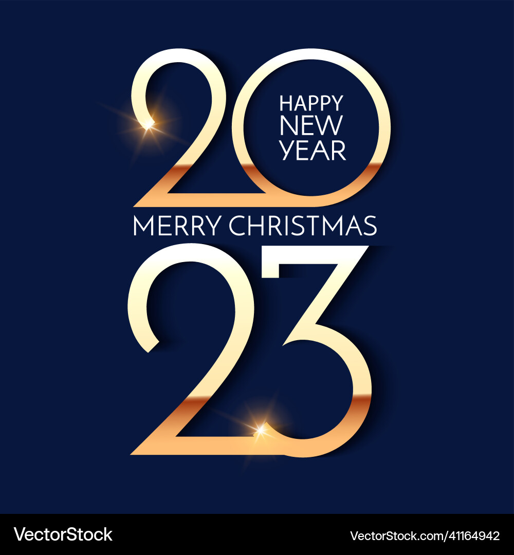 Happy new 2023 year elegant gold text with light Happy new 2023 year elegant gold text with light vector image