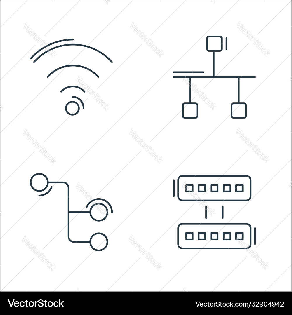 Network and database line icons linear set vector image