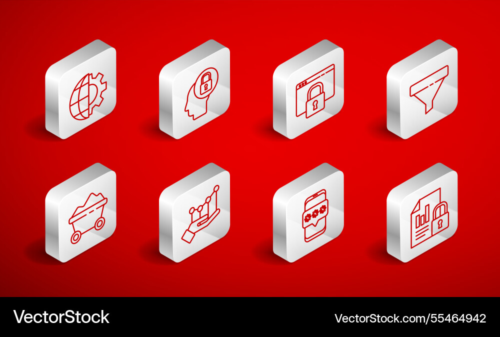 Set line document and lock human head with secure Set line document and lock human head with secure vector image
