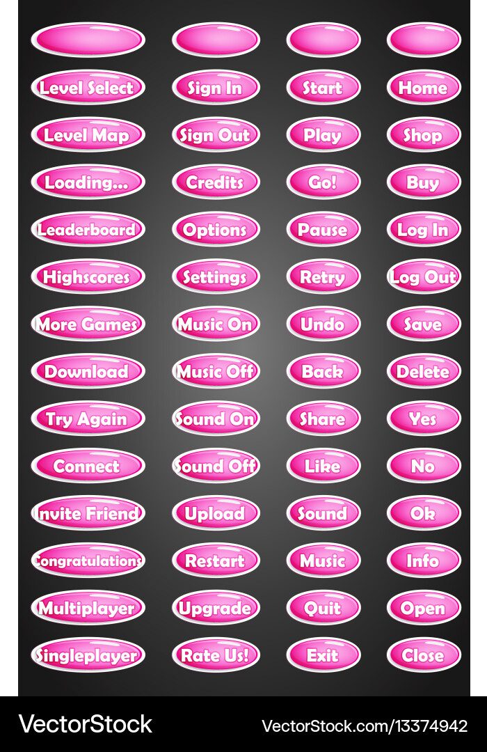 Set of text game buttons in cartoon style vector image