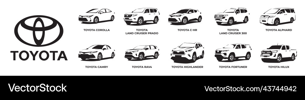 Silhouettes of toyota brand cars repair vector image