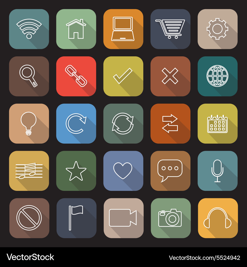 Web line flat icons with long shadow Vector Image