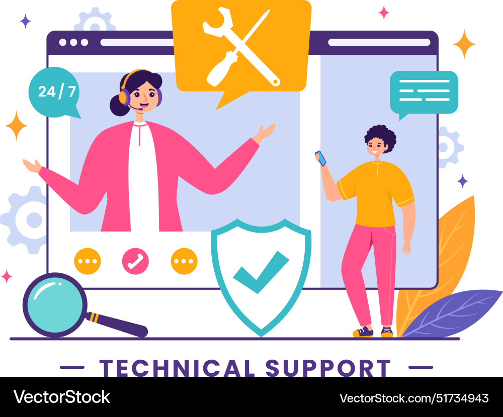 A technical support system featuring software A technical support system featuring software vector image