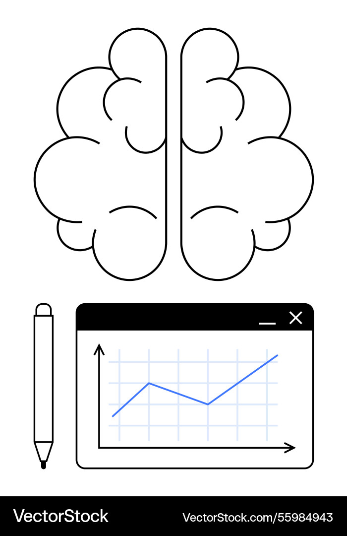 Brain data analysis with growth chart and pen Brain data analysis with growth chart and pen vector image