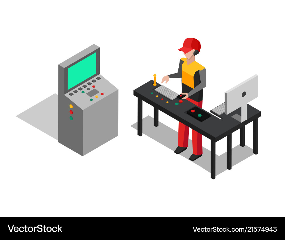 Factory Operator Controlling Production vector image