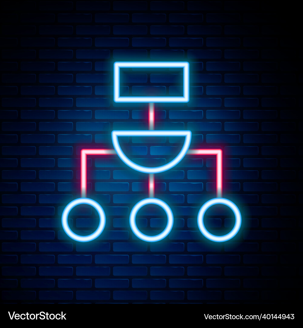 Glowing neon line algorithm icon isolated on brick Vector Image