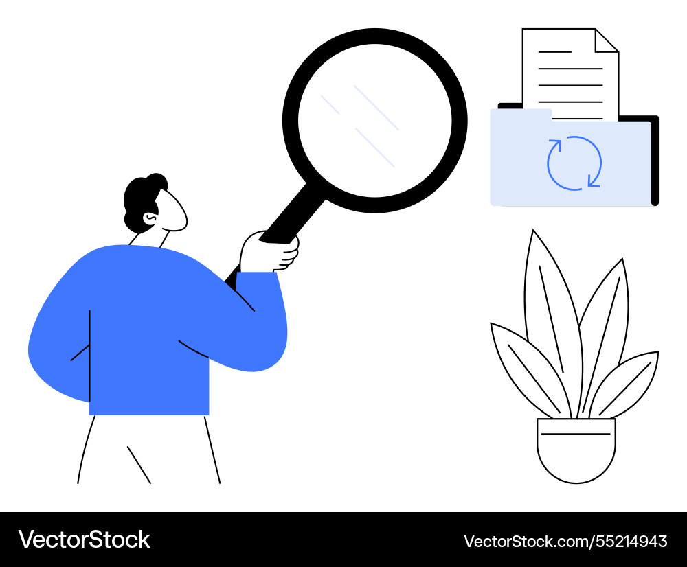 Man examining document with magnifying glass Man examining document with magnifying glass vector image