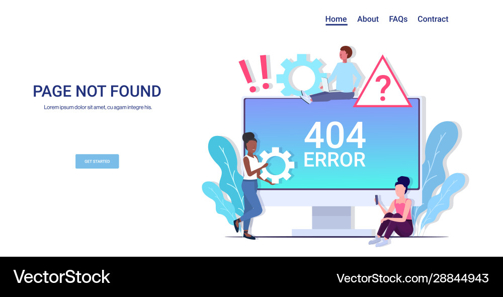 Mix race people using computer app 404 page Mix race people using computer app 404 page vector image
