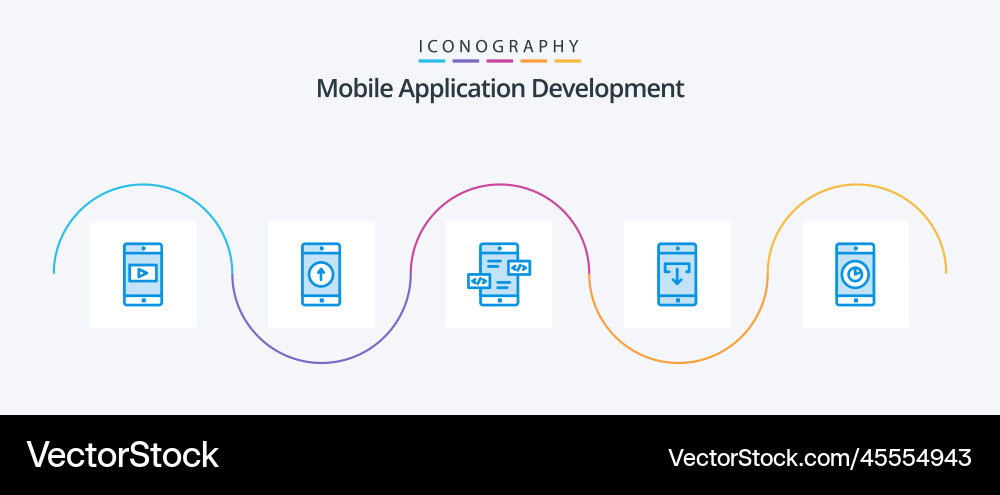 Mobile application development blue 5 icon pack Vector Image