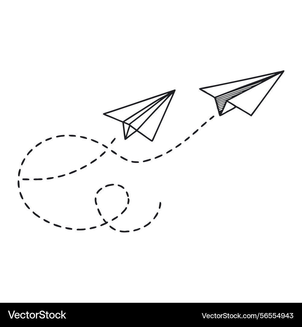 Paper airplanes flying dashed path graphic Paper airplanes flying dashed path graphic vector image