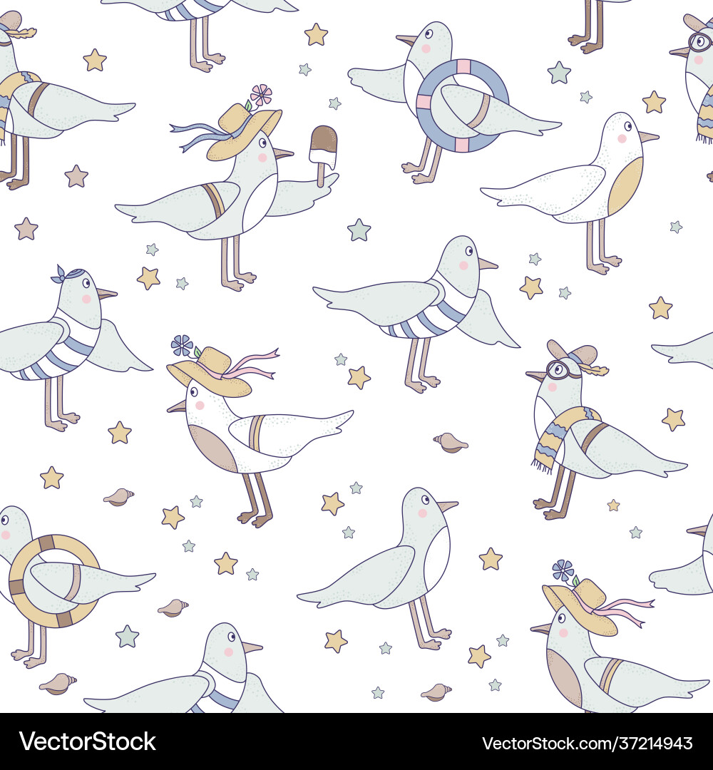 Seamless patterns with seabirds - seagulls Vector Image