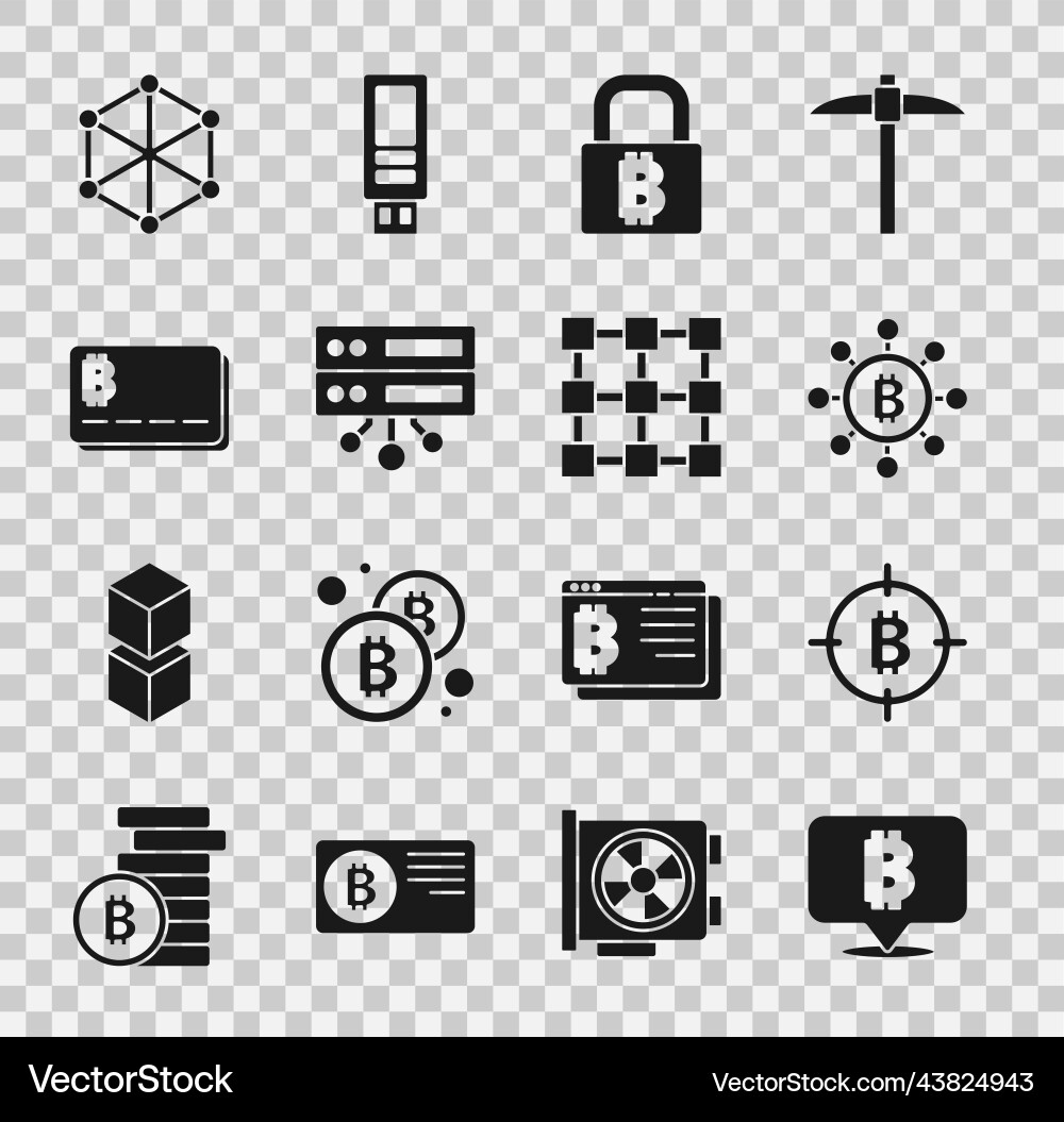 Set bitcoin the target blockchain technology Set bitcoin the target blockchain technology vector image