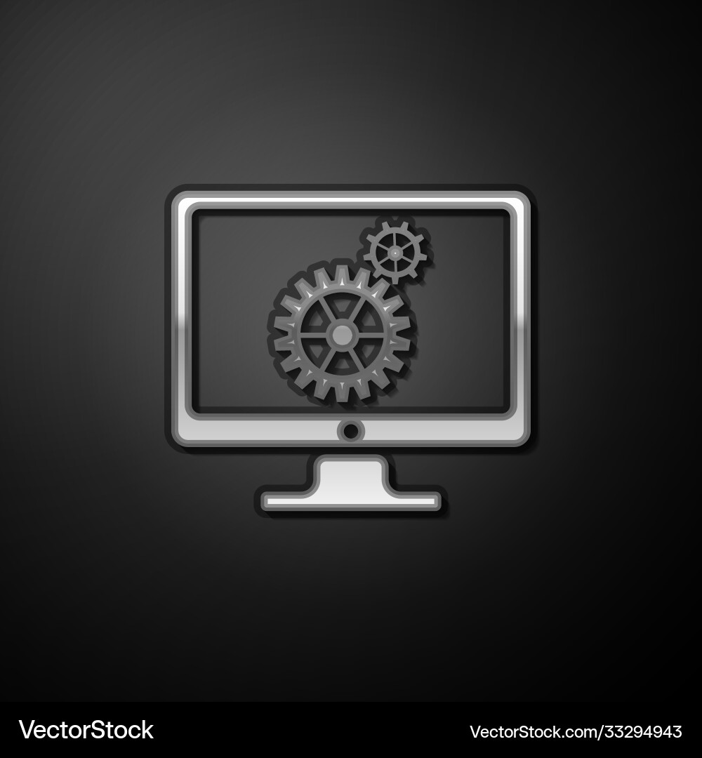 Silver computer monitor and gears icon isolated Vector Image