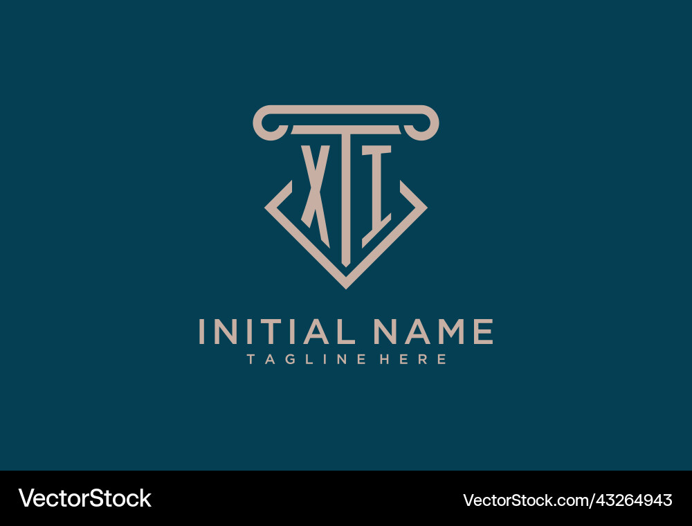 Xi initial with pillar icon design clean Vector Image