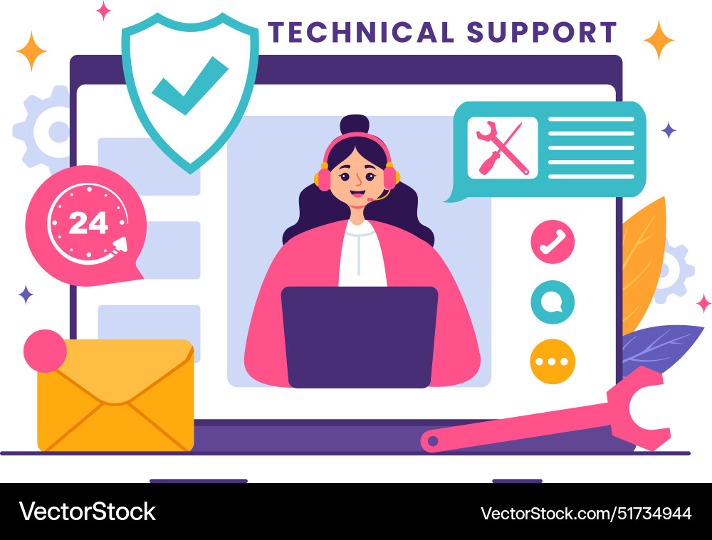 A technical support system featuring software A technical support system featuring software vector image