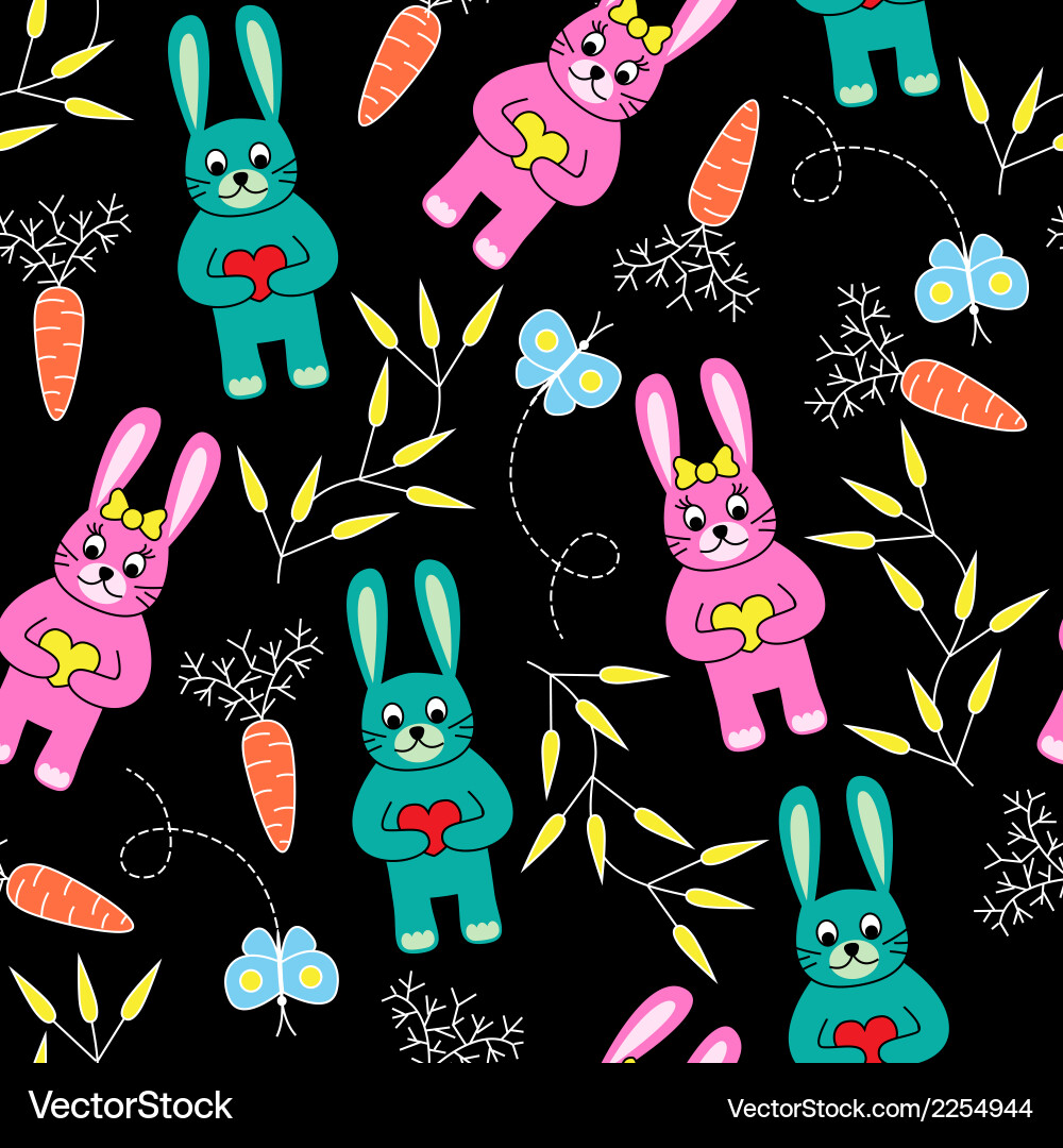 Black Rabbit Seamless Pattern Vector Image