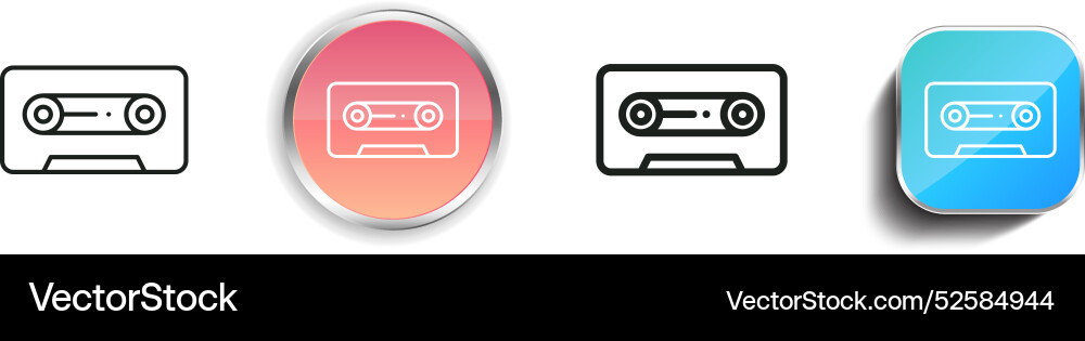 Cassette tape icon thin linear regular and button Cassette tape icon thin linear regular and button vector image
