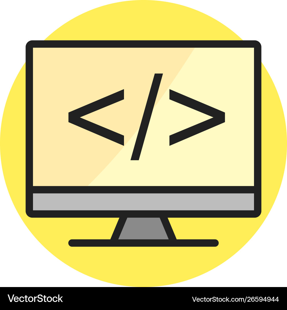 Coding on screen line filled icon vector image