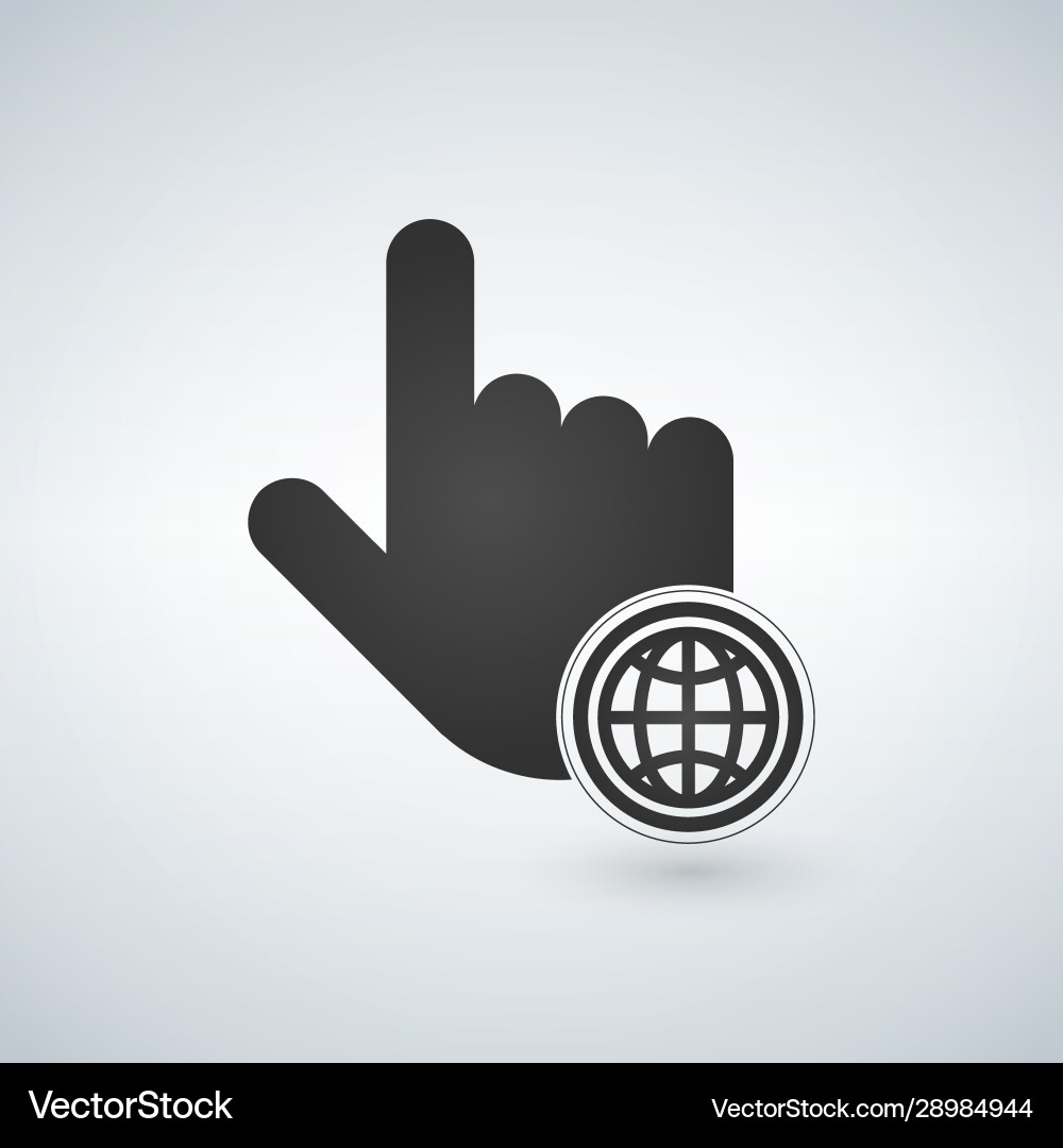 Hand mouse cursor with globe icon in circle vector image