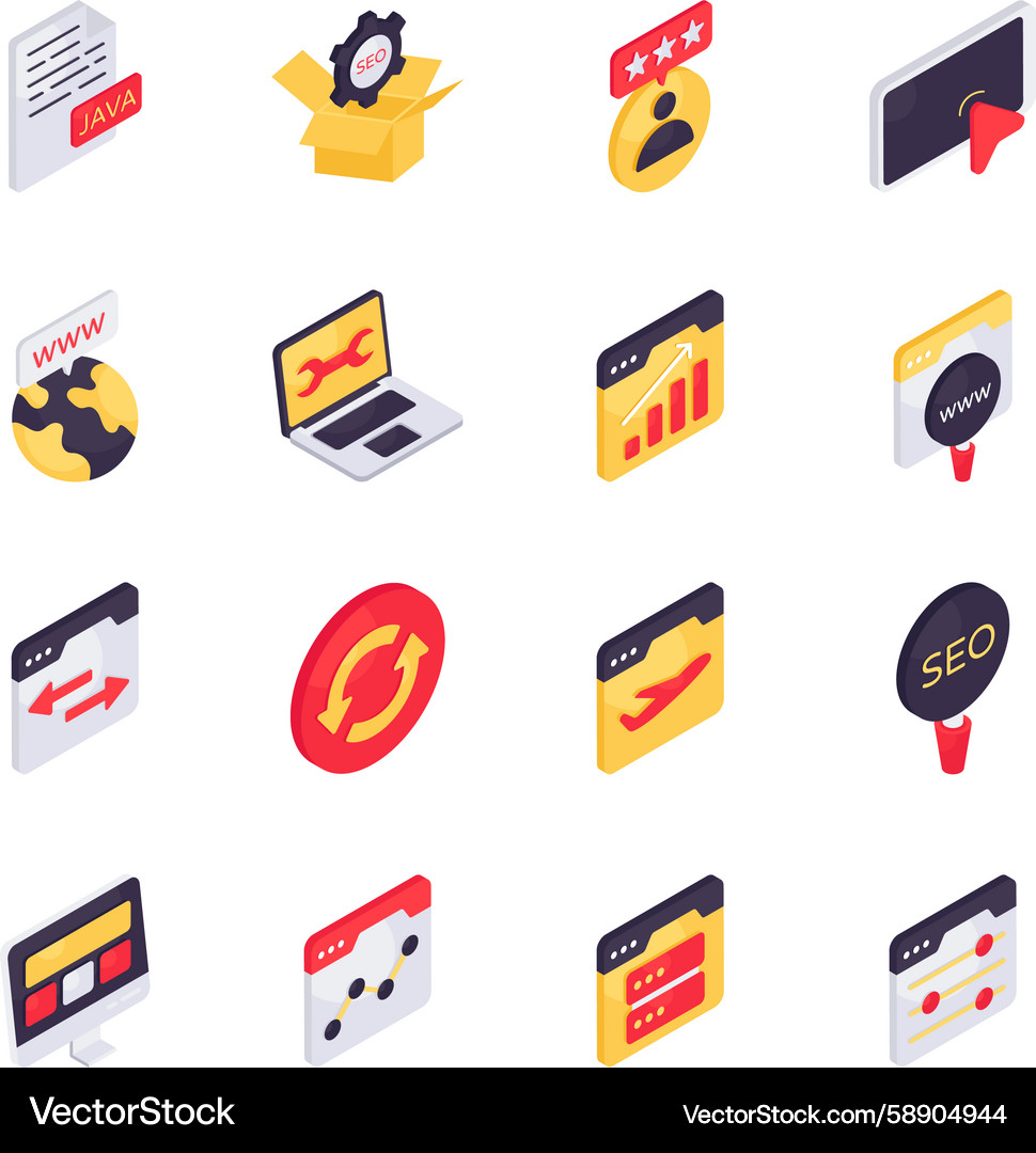 Isometric Web & Coding Icons Set Vektorbild