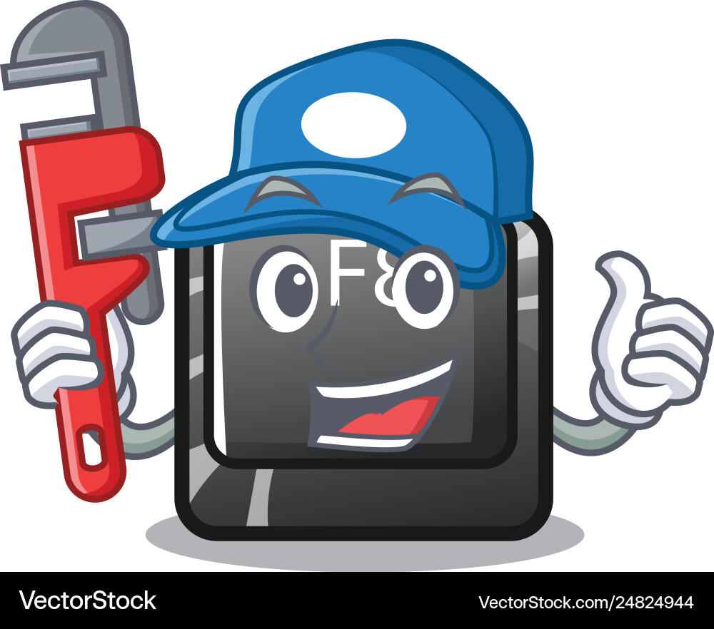 Plumber f8 button displayed on cartoon keyboard Vector Image