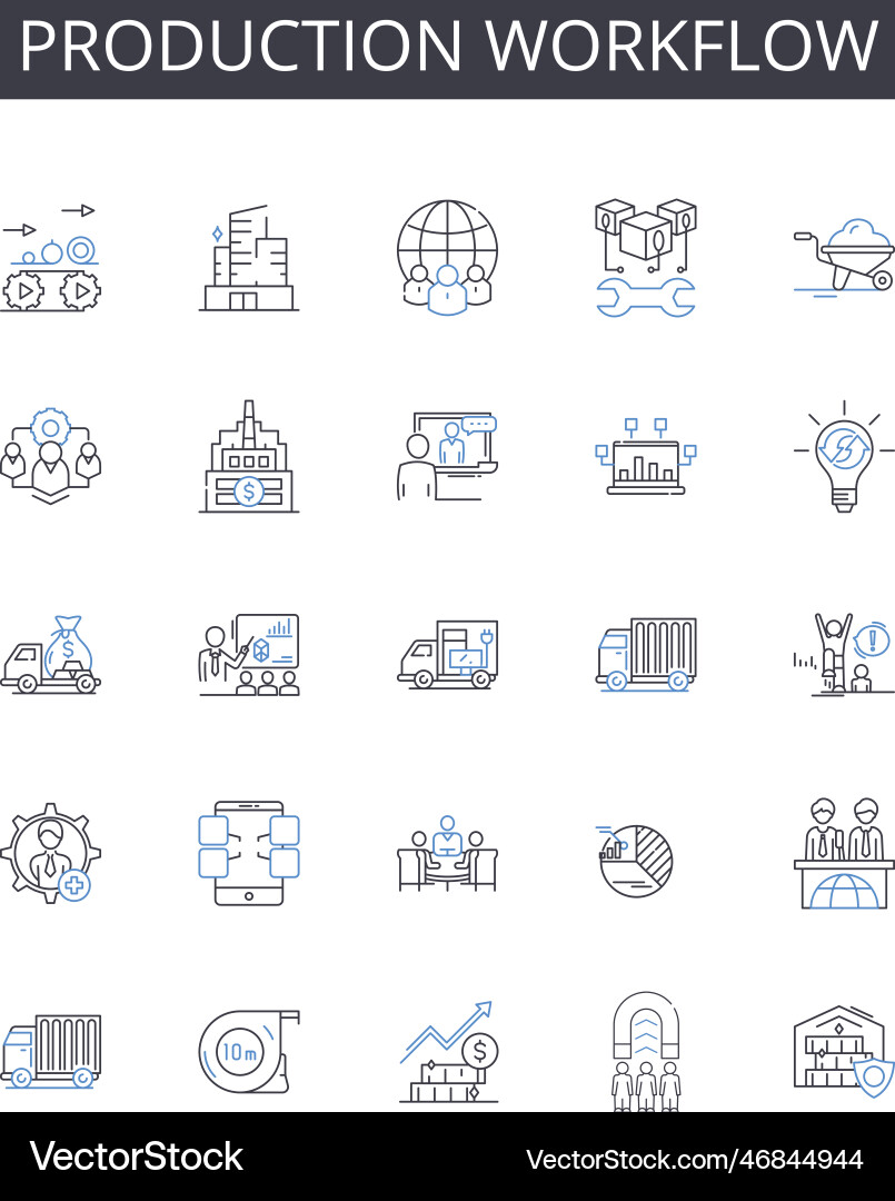 Production workflow line icons collection exports Production workflow line icons collection exports vector image