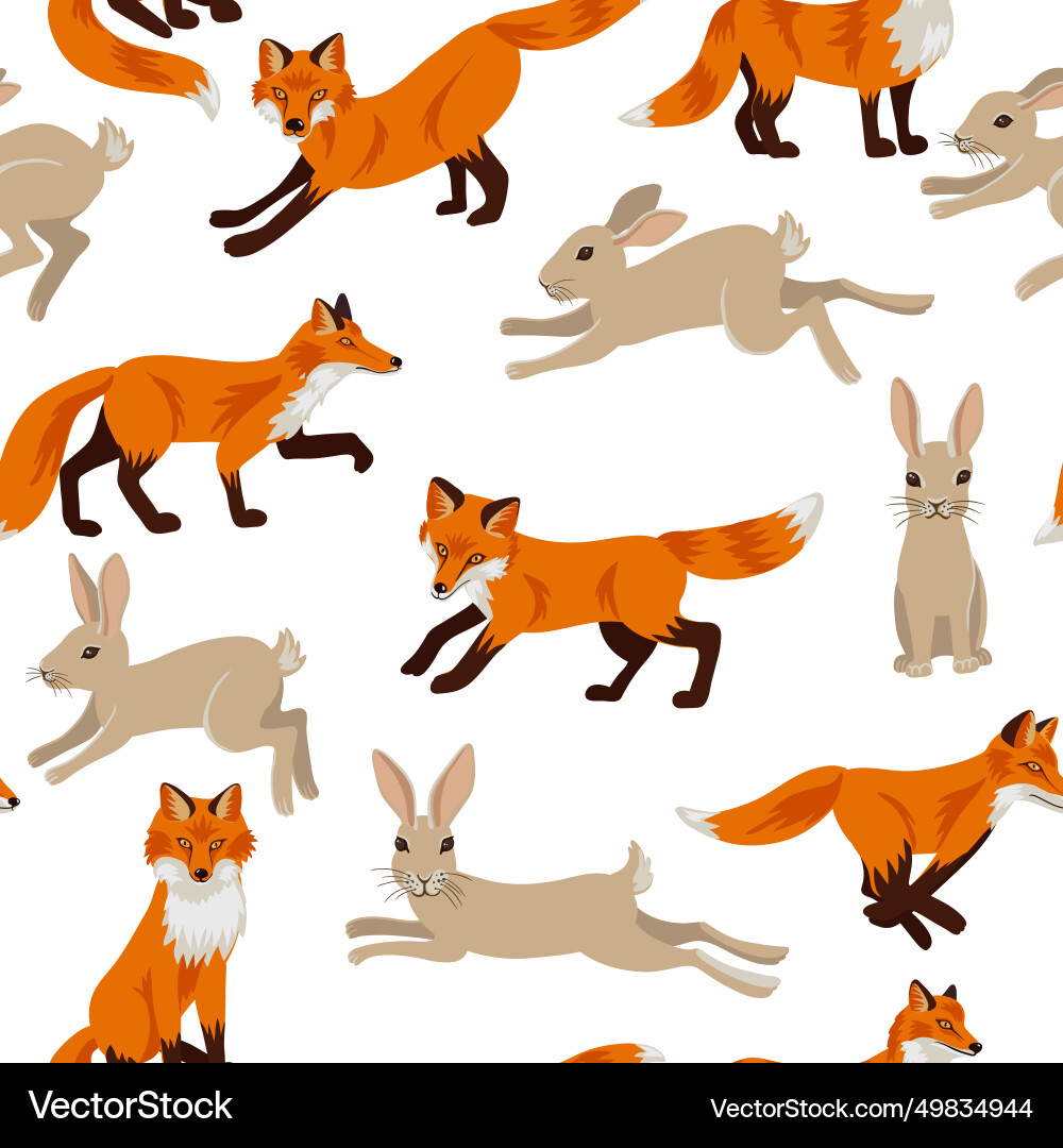 Seamless pattern with foxes and rabbits Seamless pattern with foxes and rabbits vector image