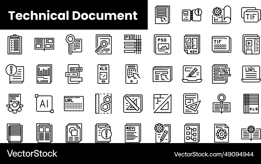 Set of outline technical document icons Vector Image