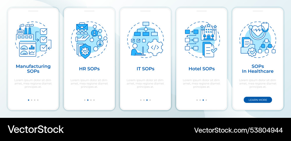 Sop practices blue onboarding mobile app screen Sop practices blue onboarding mobile app screen Vector Image