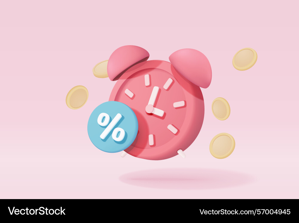 3d alarm clock is alerting with cion floating 3d alarm clock is alerting with cion floating vector image