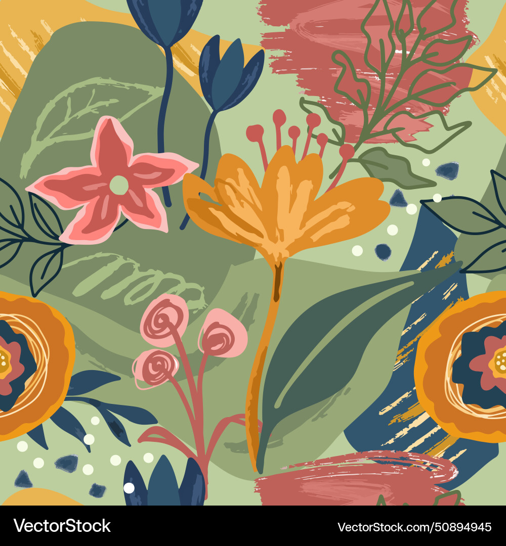 Abstract flower with leaf seamless background Vector Image