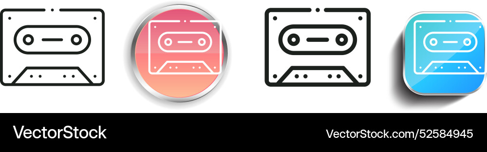 Cassette icon thin linear regular and button Cassette icon thin linear regular and button vector image