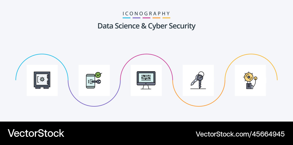 Data science and cyber security line filled flat vector image