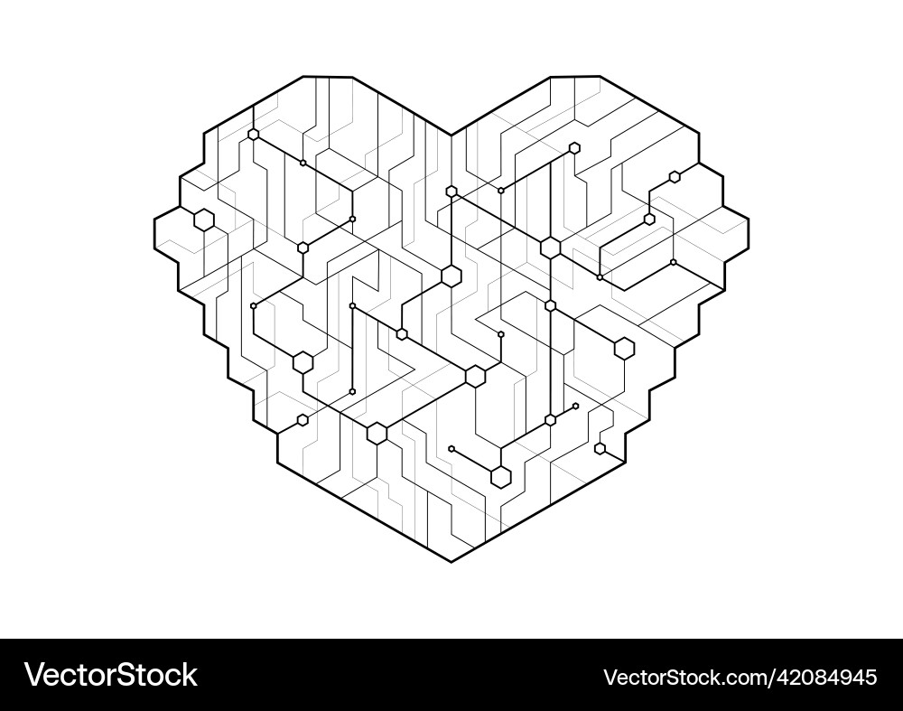 Dot circuit board heart shape simple design Dot circuit board heart shape simple design vector image