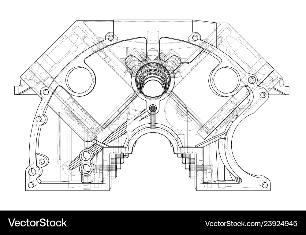 Engine block sketch rendering of 3d vector image