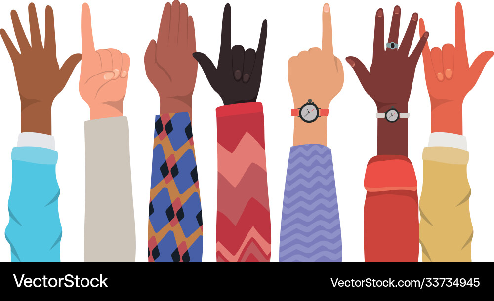 Hands with number one and rock sign different Hands with number one and rock sign different vector image