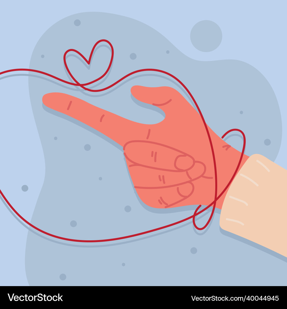 Hands with red string of destiny vector image