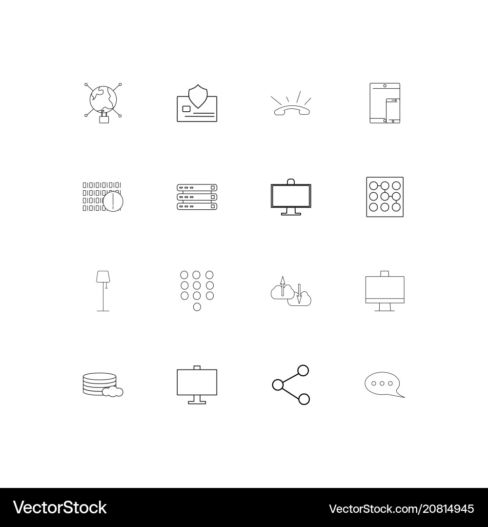 Internet technologies linear thin icons set Vector Image