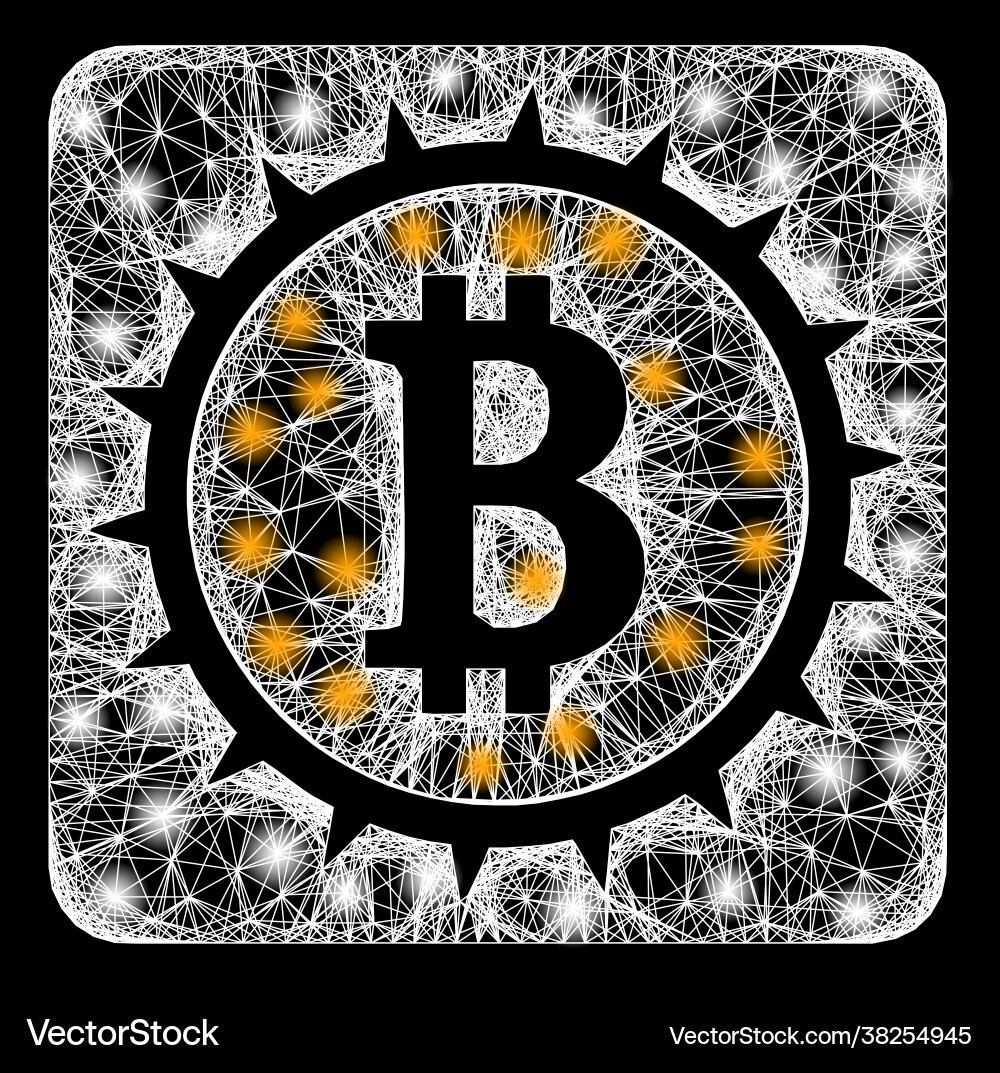 Net bitcoin box web mesh with bright flash nodes Vector Image
