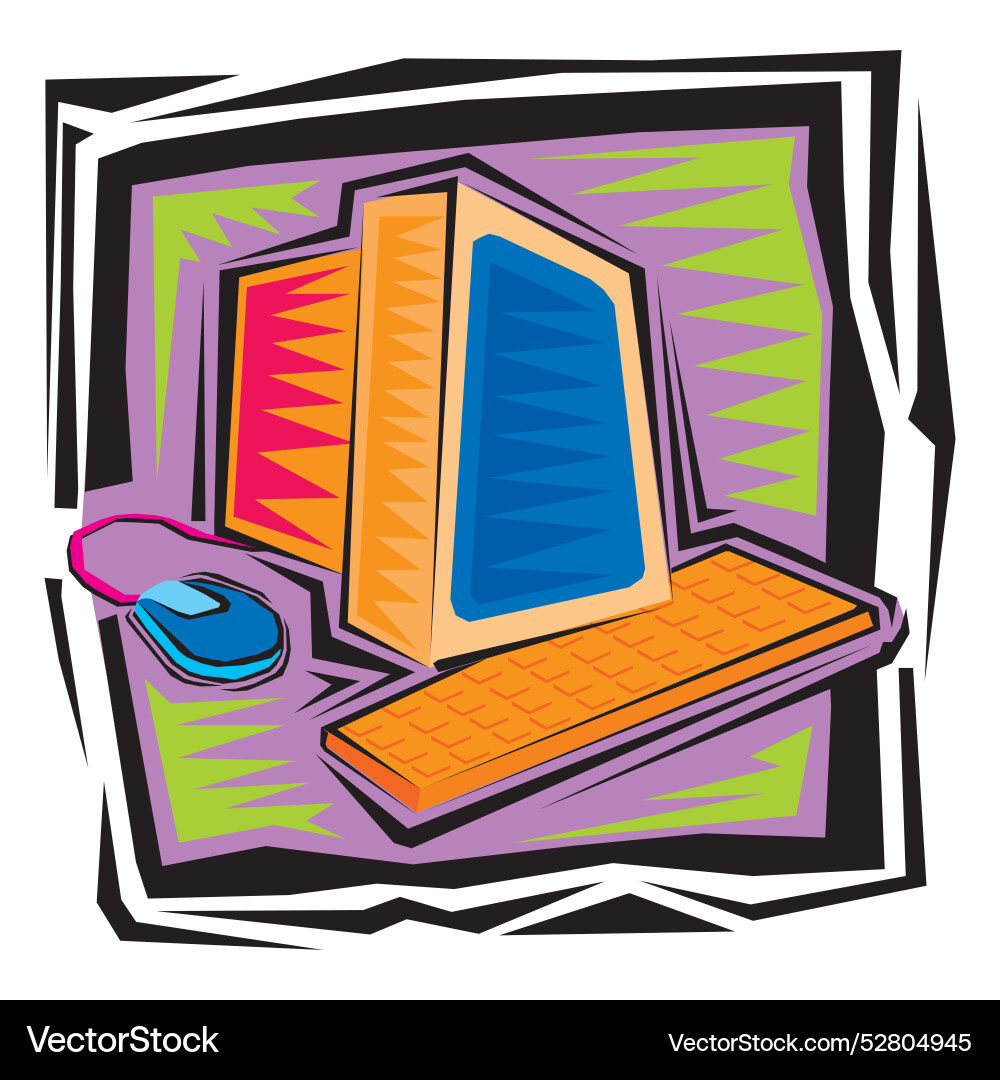 Retro vintage computer realistic composition Vector Image