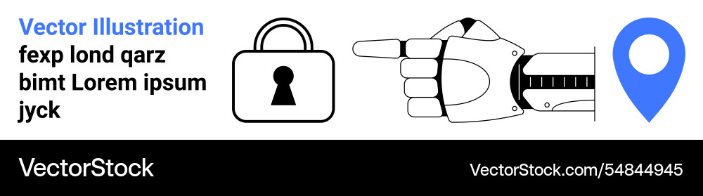 Robotic hand pointing to security lock and map Robotic hand pointing to security lock and map Vector Image