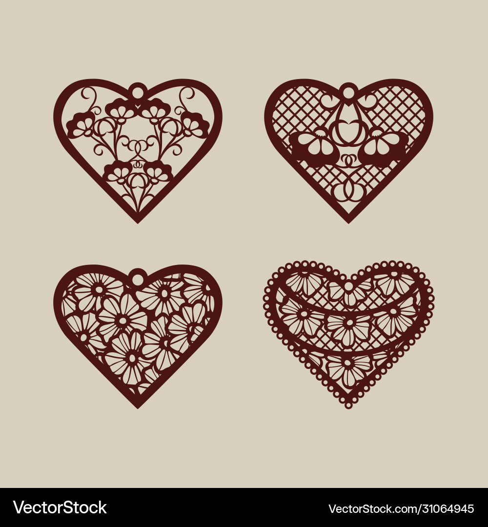 Set stencil lacy hearts with openwork pattern Set stencil lacy hearts with openwork pattern vector image