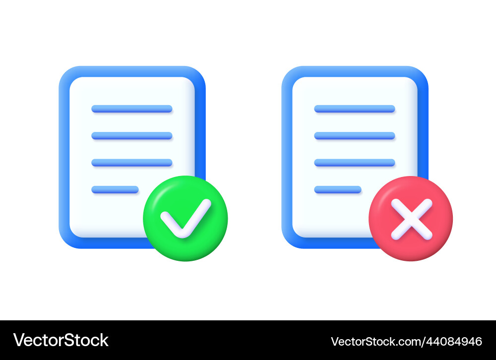 3d document icon with right and wrong button vector image