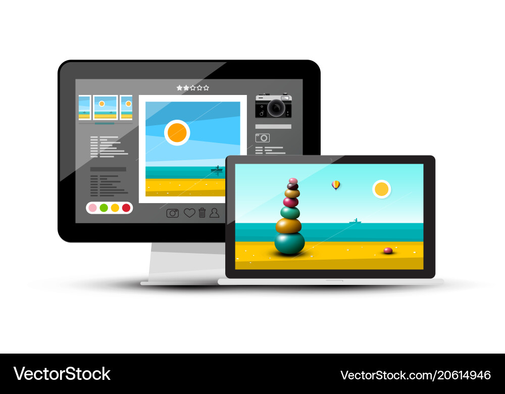 3d realistic pc computer and notebook - laptop vector image