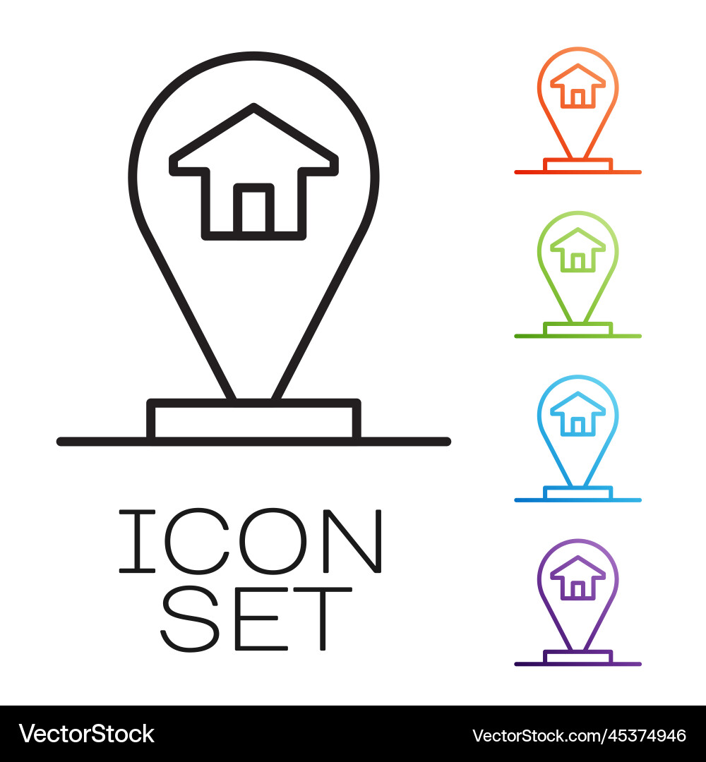 Black line map pointer with house icon isolated Black line map pointer with house icon isolated Vector Image
