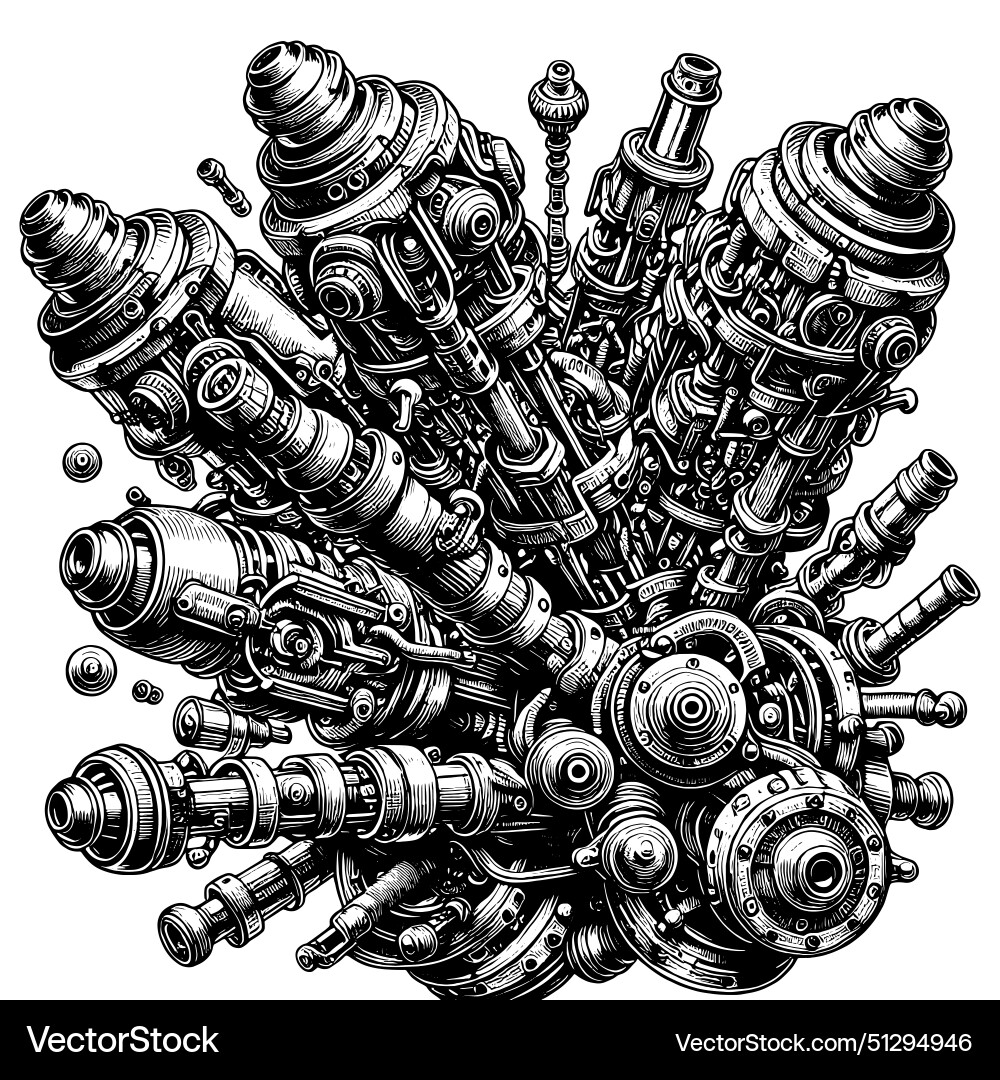 Complex mechanism in a cube sketch board Complex mechanism in a cube sketch board Vector Image