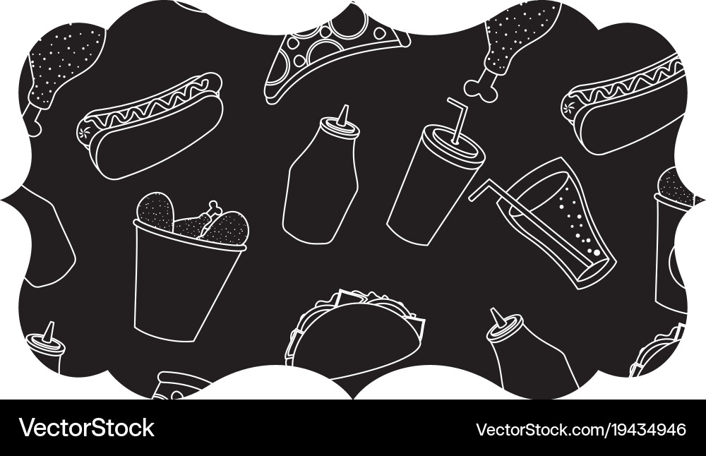 Frame with fast food pattern background Vector Image
