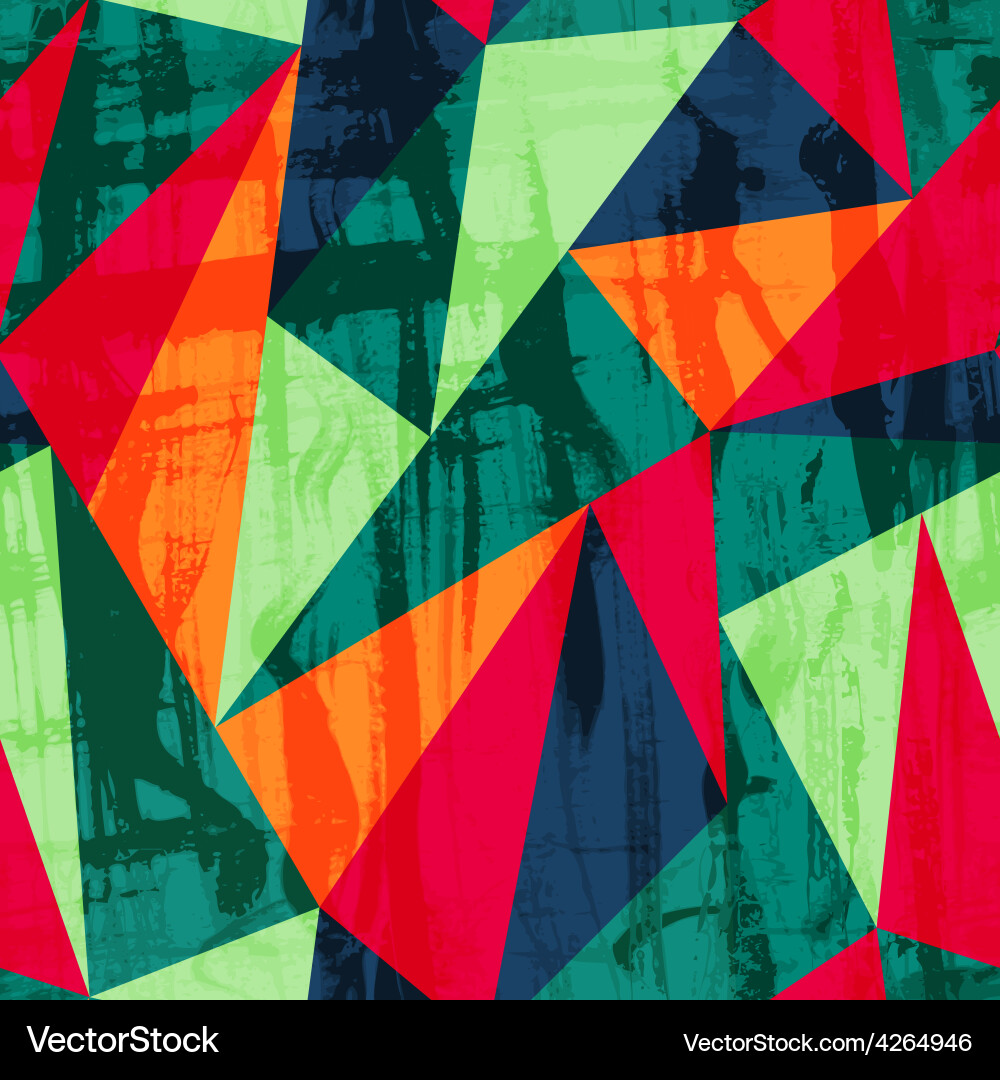 Grunge triangle seamless pattern with blob effect vector image