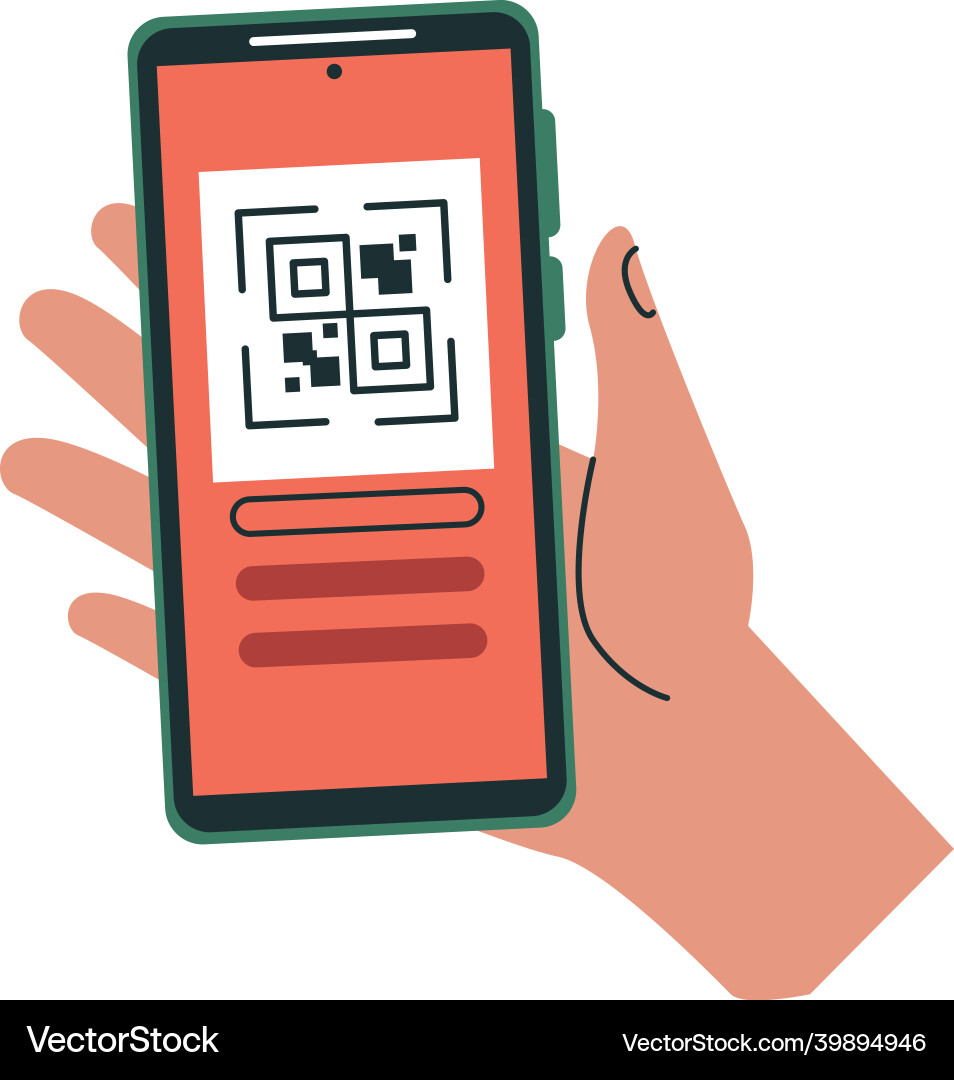 Hand using smartphone with qr code Vector Image