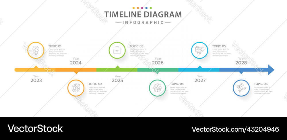 Infographic 6 steps timeline diagram yearly topics vector image